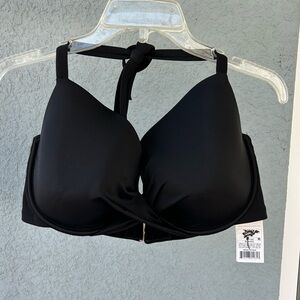 Shade And Shore NWT Black Twist Front Padded Wired Bikini Top Halter 40DD